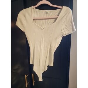 Abercrombie & Fitch Bodysuit Medium Ribbed Sweetheart Cream Y2K Coquette Corset